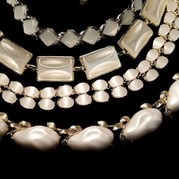 Bundle of Four Vintage White Thermoset Necklaces - Picture 2 of 3